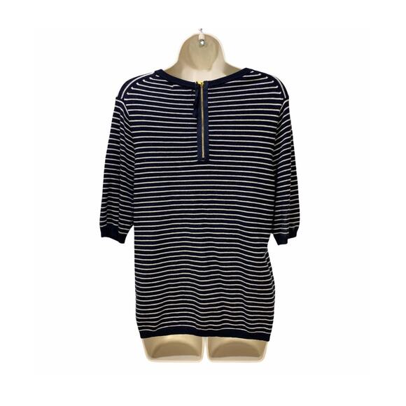 Premise Studio Womens Striped Top Size XL Navy Blue Stretch Blouse Soft Zipper - Picture 2 of 9
